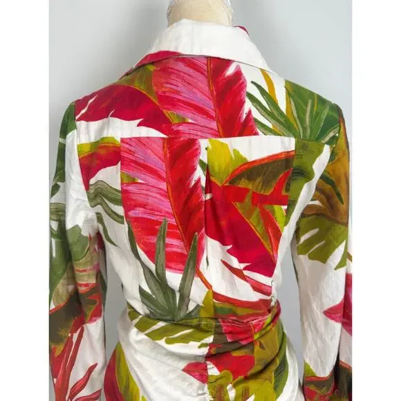 Farm Rio Spring Forest Long Sleeve Linen Blend Mini Dress White Multi Small - Picture 10 of 16